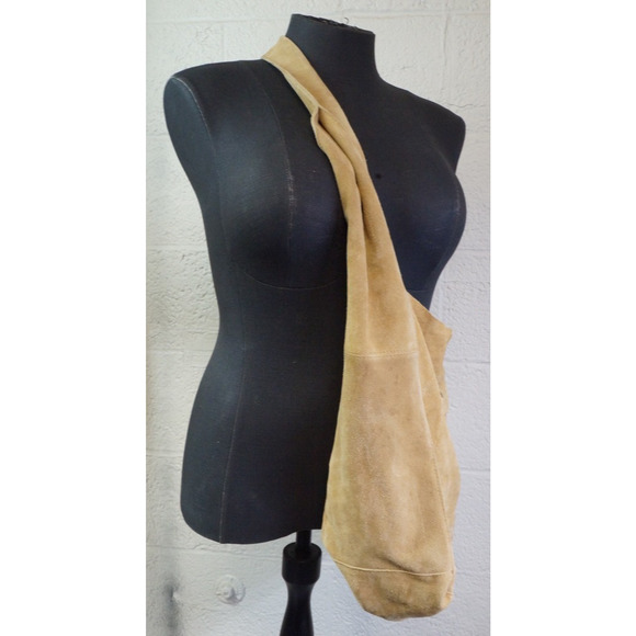 Free People Leather Shoulder Bag Slouchy Jessa Suede Hobo Carry All Sand Color - Picture 4 of 9